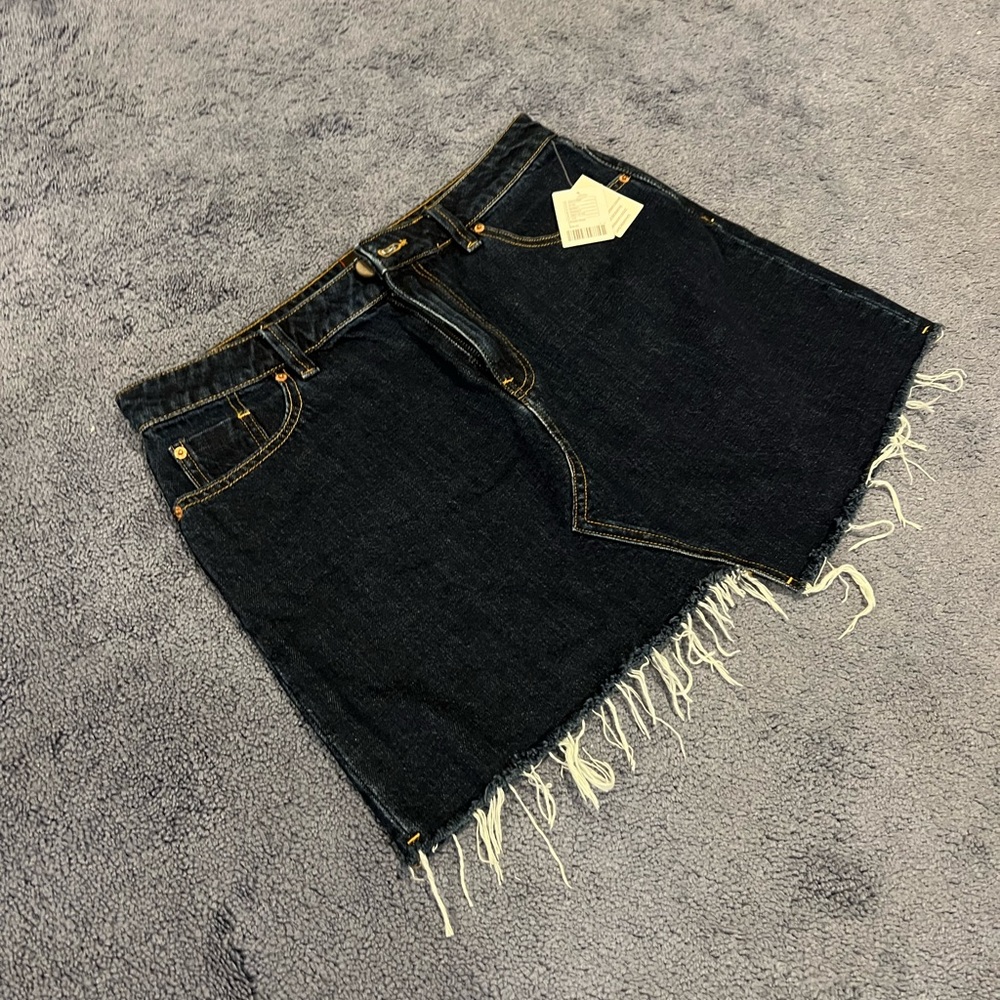 NWT: Dark Blue Denim Jean Skirt with Asymmetrical Hem